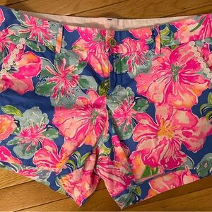 Lilly Pulitzer Pink and Blue Bermuda Shorts with Tropical Floral Print